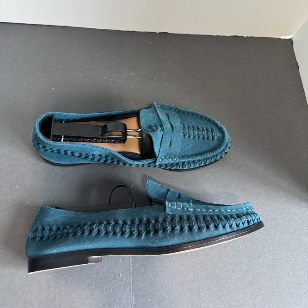 NWOT Anthropologie Pilcro Vibrant Blue Suede Woven Loafers. Size 8 - Picture 8 of 15